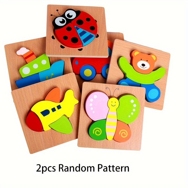 Wooden Animal & Vehicle Puzzles Educational Toys Toddlers 1-3 Boys & Girls