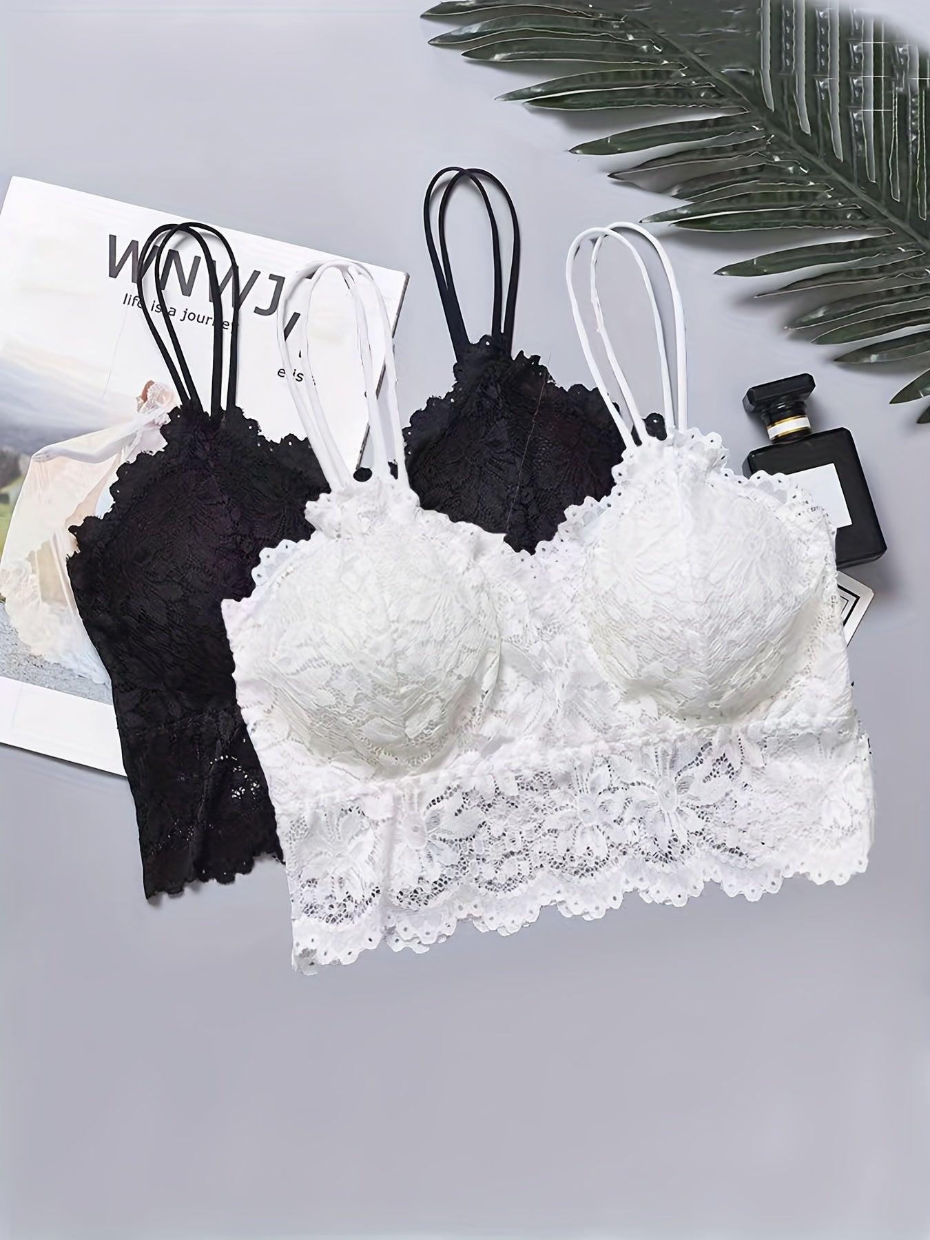 2pcs Lace Wireless Bras Comfy Scallop Trim Women's Lingerie