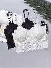 2pcs Lace Wireless Bras Comfy Scallop Trim Women's Lingerie