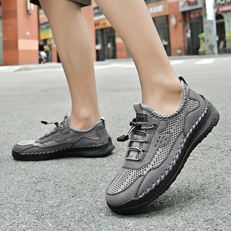 Men's No Tie Lace Mesh Sandals Breathable Outdoor Walking Shoes