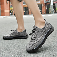 Men's No Tie Lace Mesh Sandals Breathable Outdoor Walking Shoes