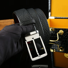 Men's Wild Style Stitch Belt with Stainless Steel Buckle Top Cowhide Leather