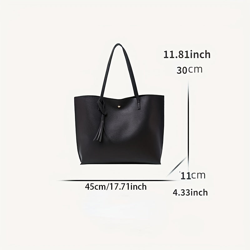 Large Capacity Shoulder Bag PU Leather Tote Versatile Portable Handbag