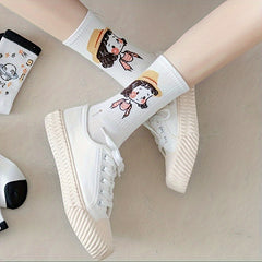 Cartoon Print Comfy Mid Tube Socks Women's Stockings
