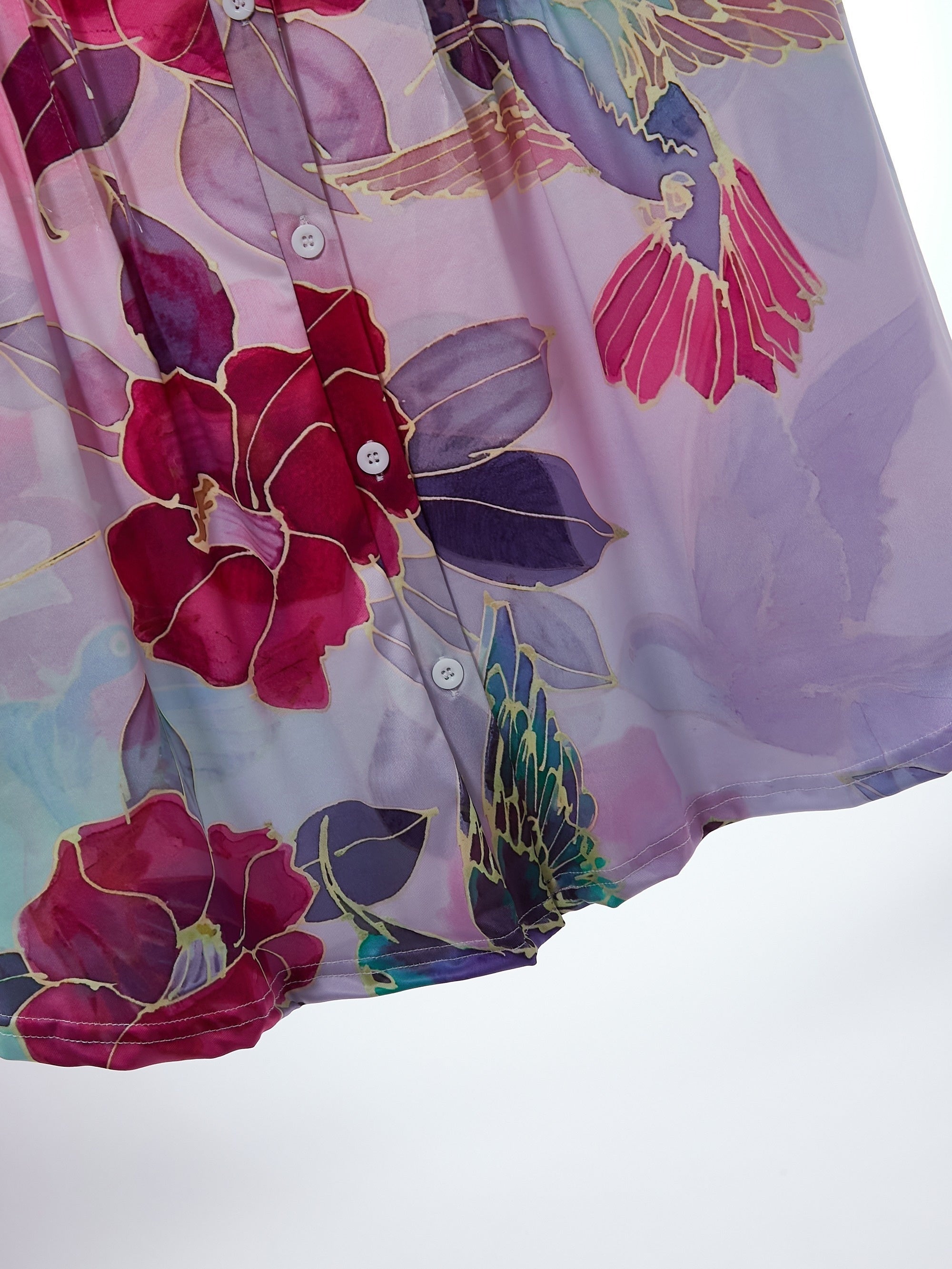  Floral Print Button Up V Neck Top