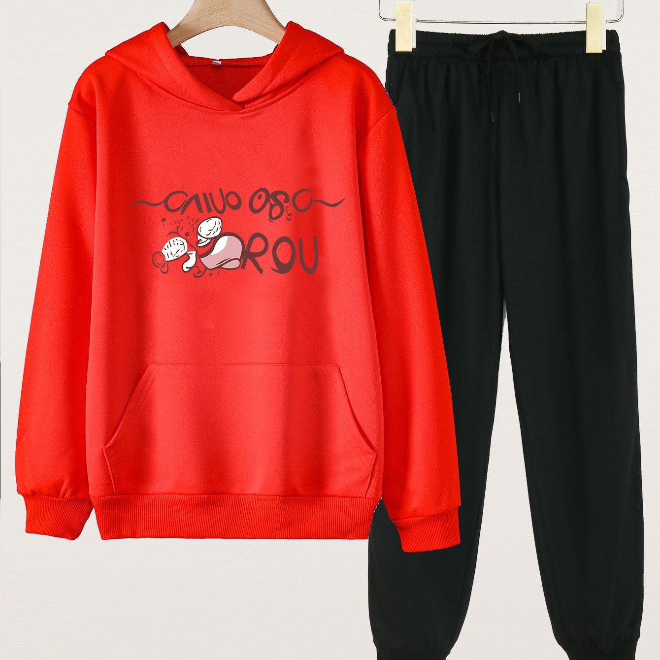 2pcs Girls Hoodie & Sweatpants Set Letter Print Casual Loose Hooded