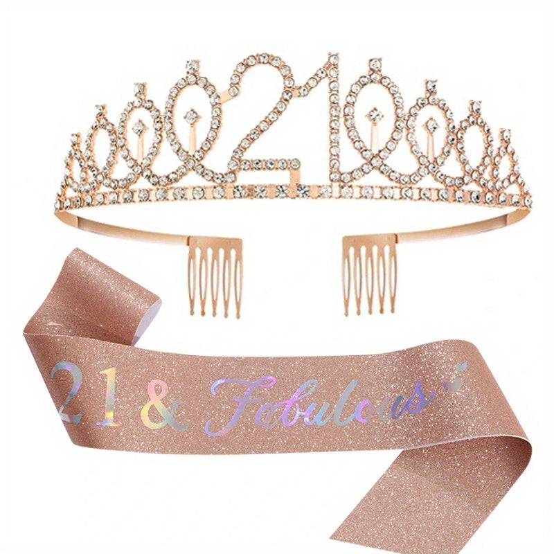 Birthday Party Crown Set Rhinestone Tiara Decoration