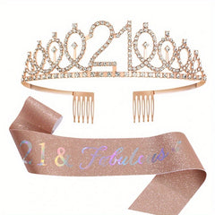 Birthday Party Crown Set Rhinestone Tiara Decoration