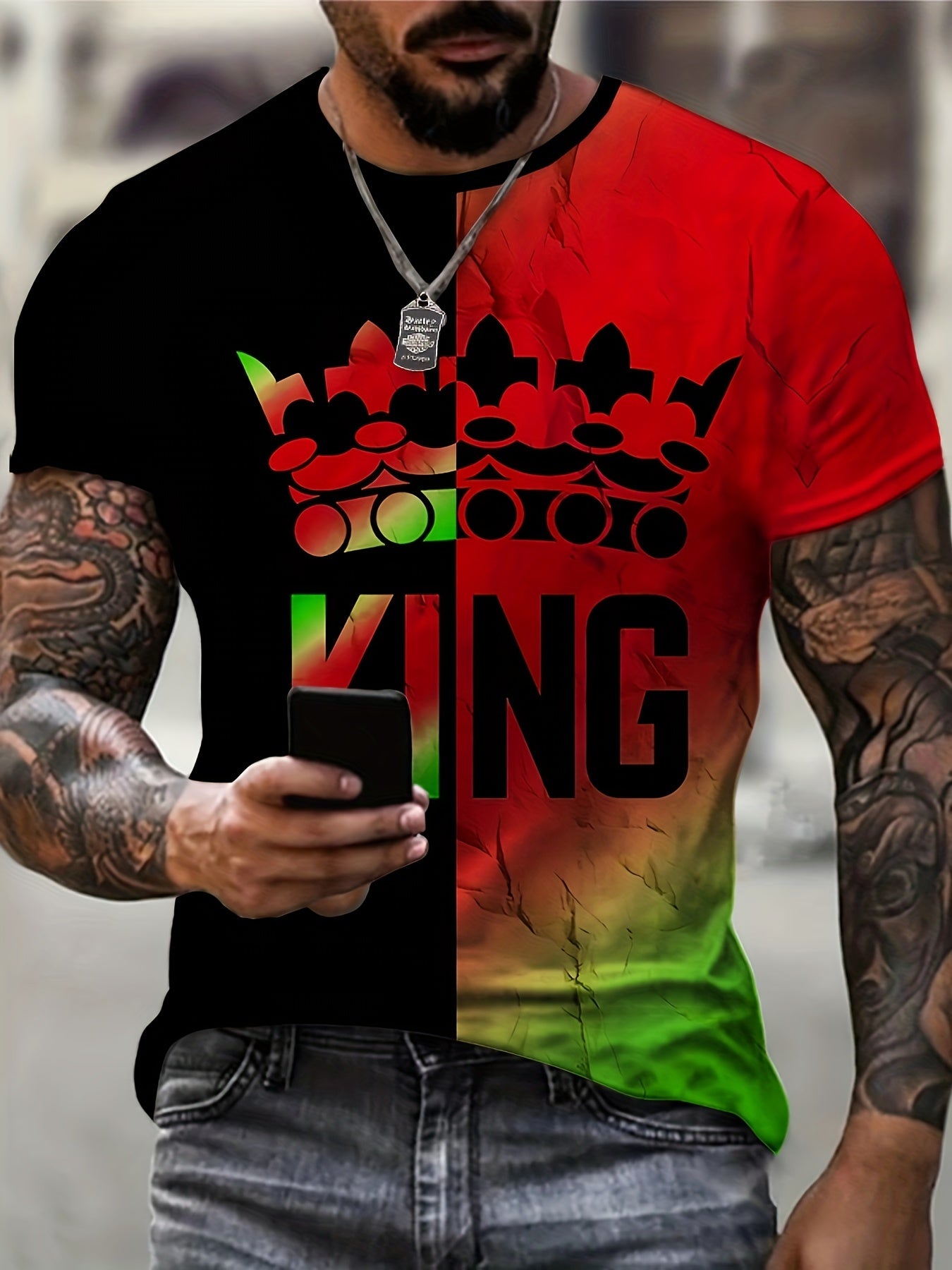 Colorful King Letter Graphic Print Men's T Shirt