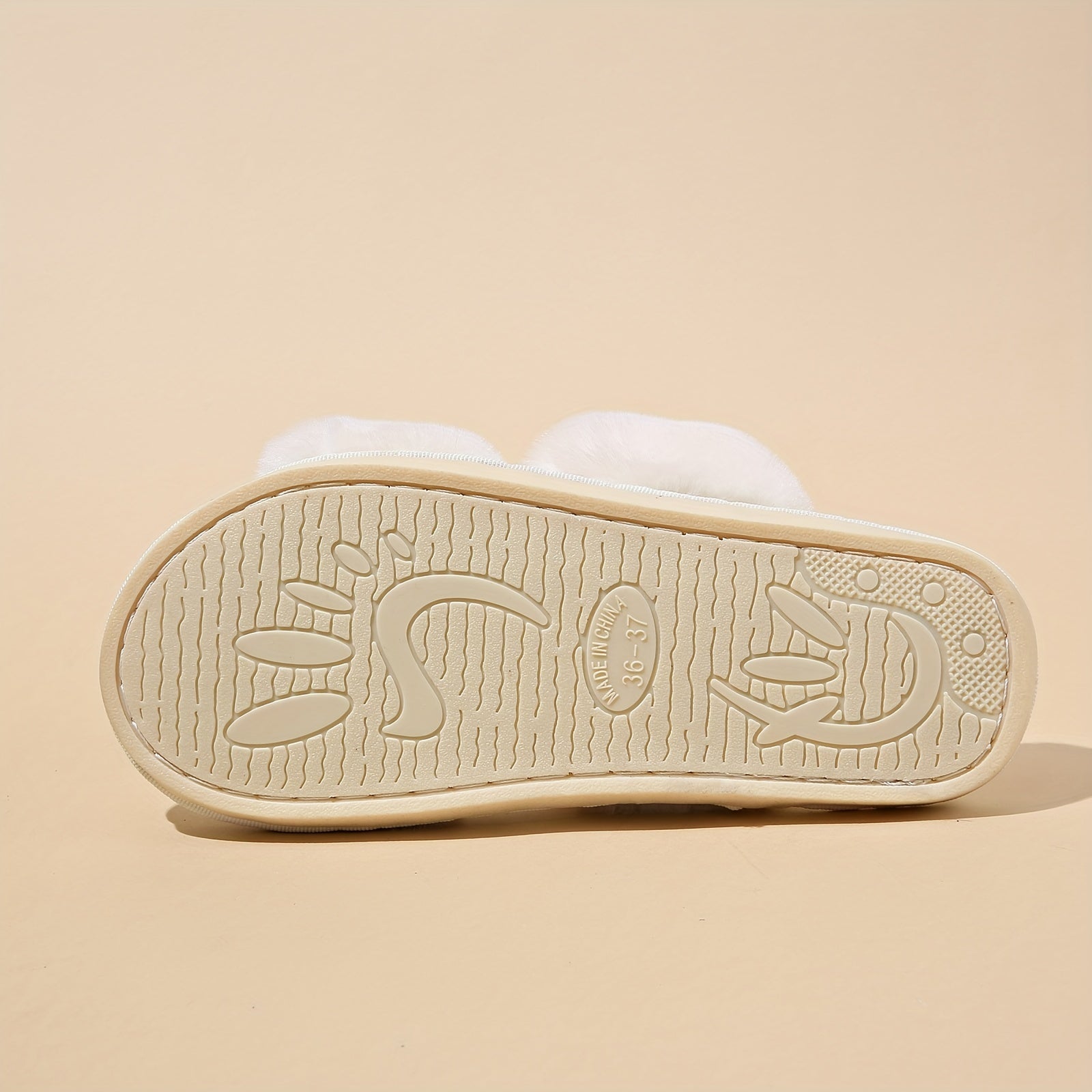 Women's Double Straps Flat Slippers Open Toe Solid Non Slip Fluffy Home Shoes