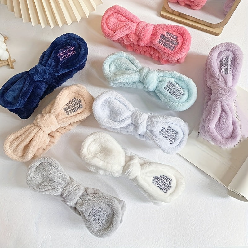 Soft Plush Bowknot Headband Elastic Headband for Spa Makeup