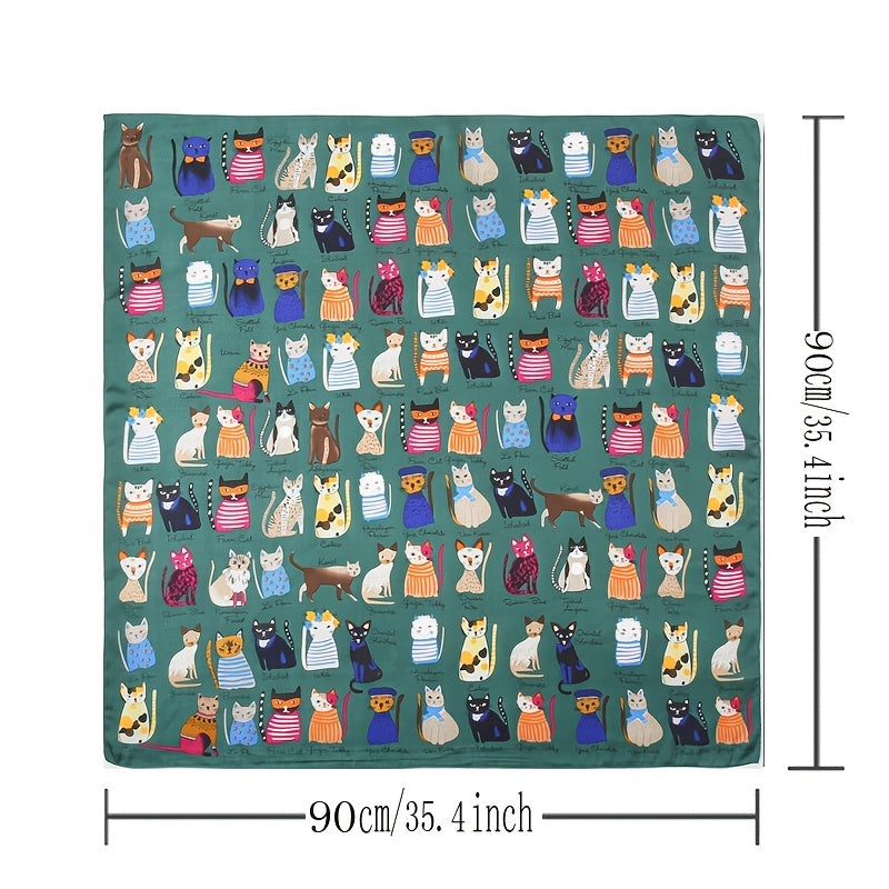 Cartoon Lady Silk Scarf Bandana Printed Thin Headscarf