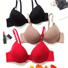 3pcs Solid T Shirt Bras Push Up Comfortable Breathable Lingerie Underwear