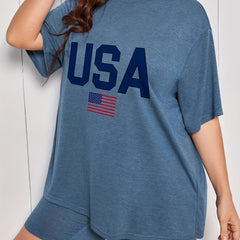  Independence Loungewear Set Women's Flag & Letter Print Pajama
