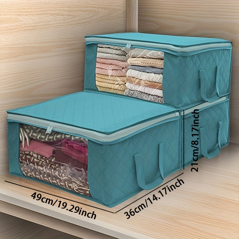Quilted Storage Zipper Bag Clothes Organizer Foldable Box w/ Window