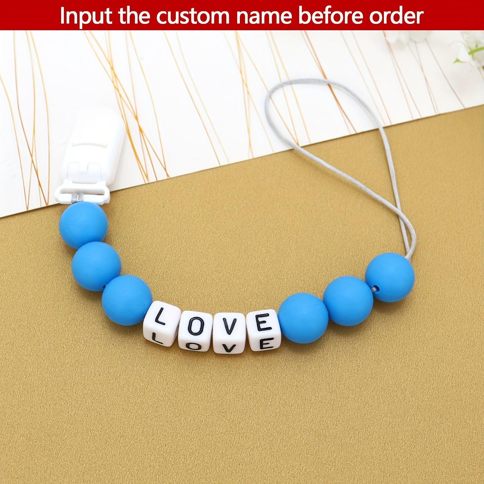 Personalised Baby Pacifier Holder Leash - Dummy Chain with Name