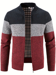 Men's Casual Fleece Jacket Warm Zip Up Knitted Cardigan