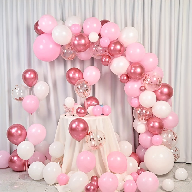 104pcs Party Pink Balloons Metallic Pink Confetti Balloons