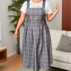  Plaid Print Maxi Overall Dress