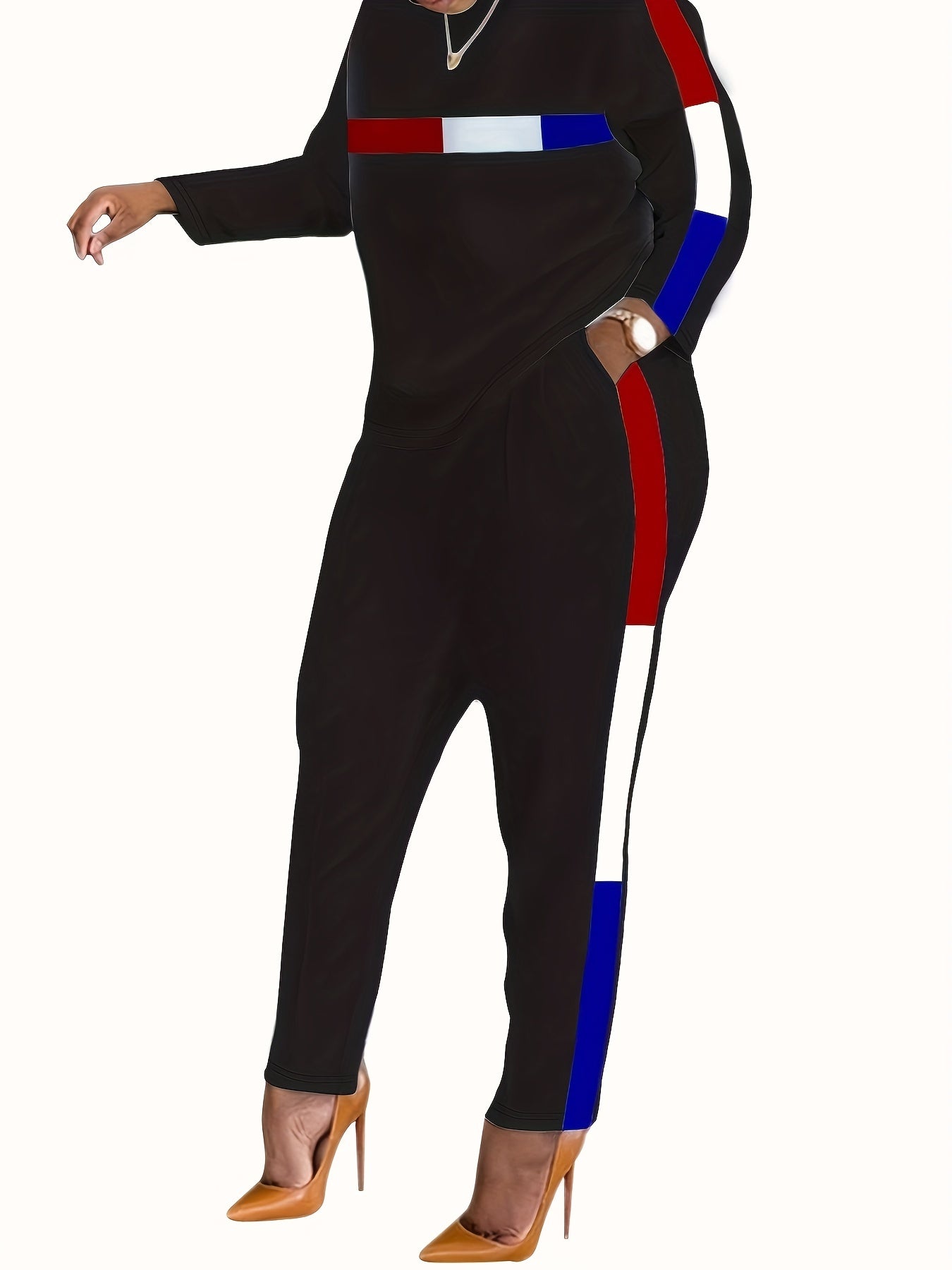  Striped Print Long Sleeve Top & Pants Set
