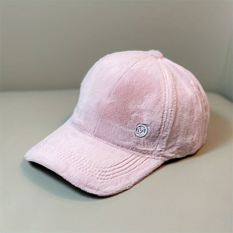 Iron M Label Baseball Cap Solid Warm Plush Sun Hat Thickened Lightweight