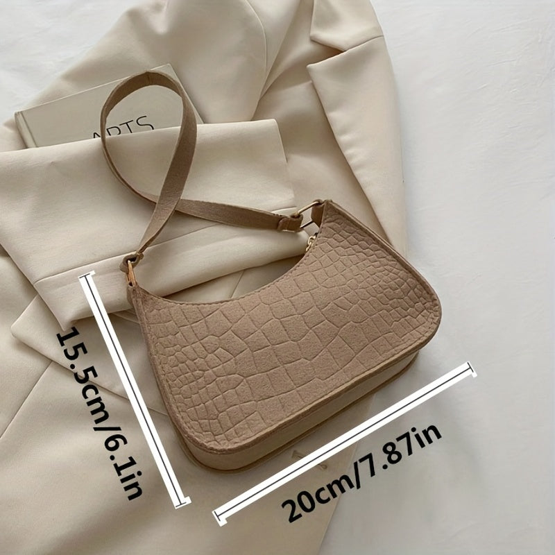 Crocodile Embossed Stylish Shoulder Bag Versatile Handbag Zipper Underarm Bag