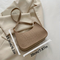 Crocodile Embossed Stylish Shoulder Bag Versatile Handbag Zipper Underarm Bag