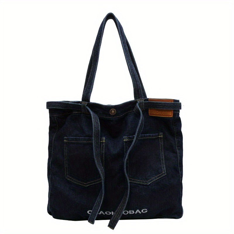 Denim Canvas Tote Bag Large Capacity Shoulder Bag Vintage Y2K Hobo Bag
