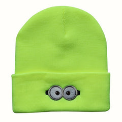 Cartoon Eye Embroidery Beanie Solid Anime Knitted Hat Unisex Lightweight Warm