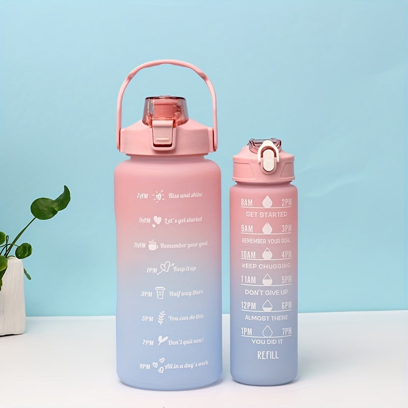 2pcs Gradient Sports Water Bottle with Straw 2000ml 750ml Large Capacity