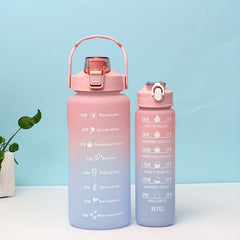 2pcs Gradient Sports Water Bottle with Straw 2000ml 750ml Large Capacity