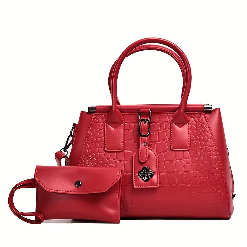 Crocodile Embossed Tote Satchel Bag With Purse For Work