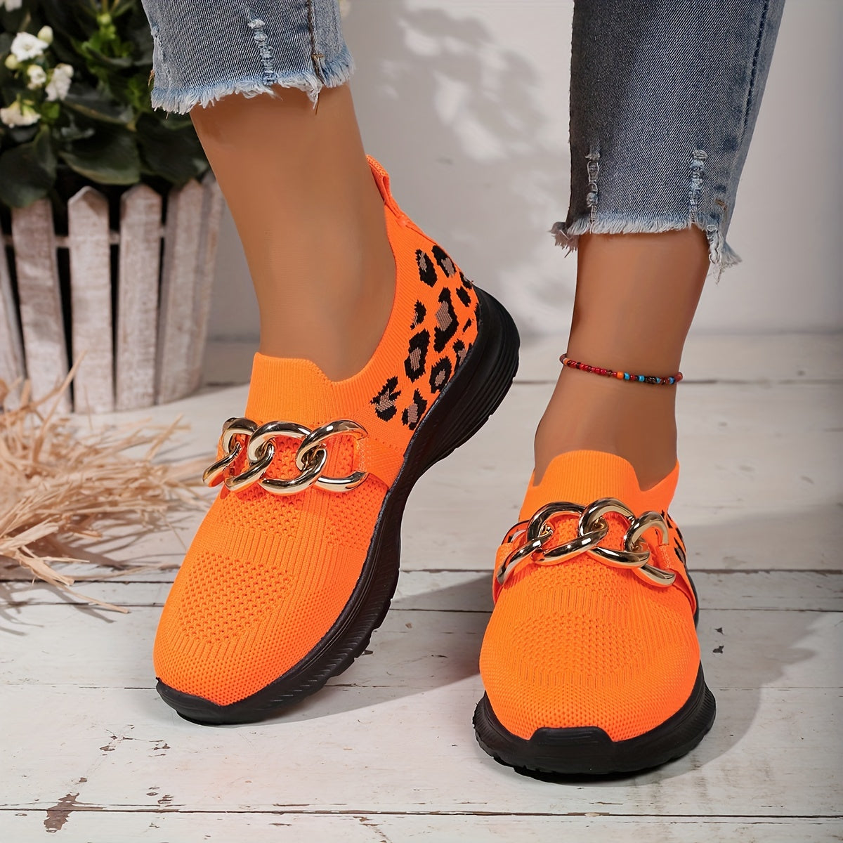 Leopard Print Low Top Sport Shoes Lightweight Walking Flats