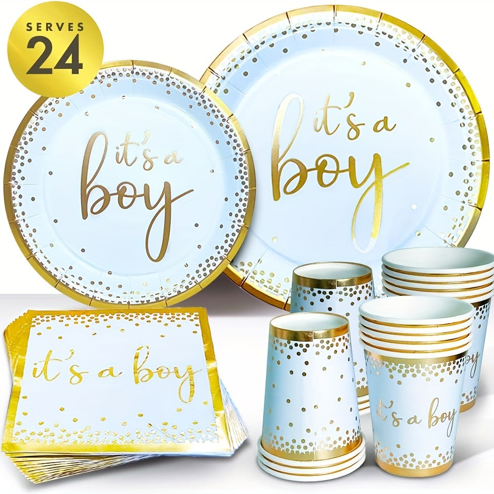 24pcs It's A Boy Baby Shower Tableware Set Gender Reveal Party Supplies