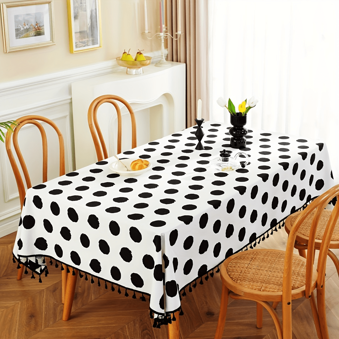 Polka Dots Tablecloth w/Tassels Cow Pattern Kitchen Picnic Party Supplies