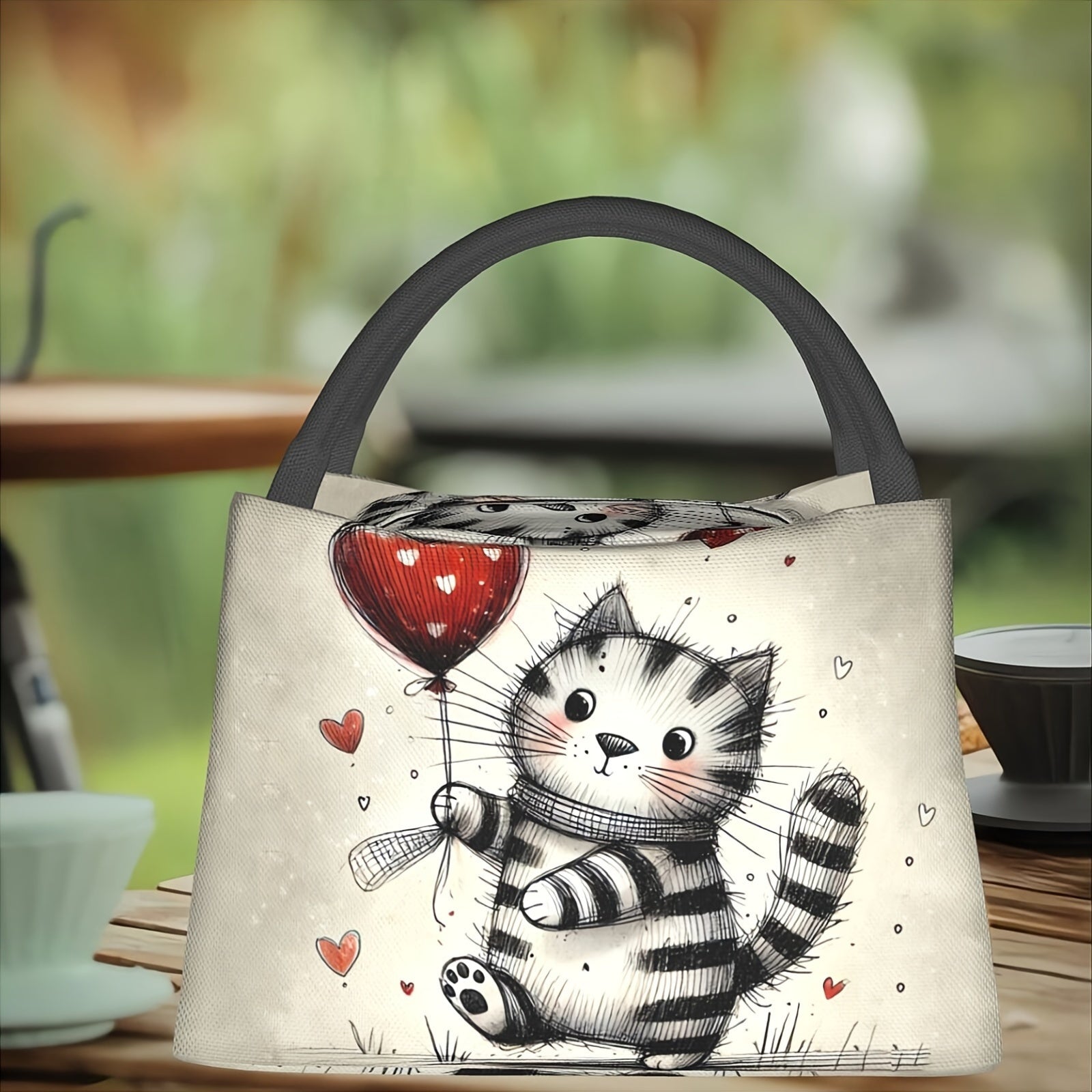 Cat Print Insulated Lunch Bag Reusable Thermal Food Container Leak Proof Cooler
