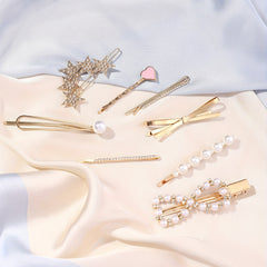 8pcs Hair Pin Metal Clip Pearl Rhinestone Decor Hairpin Bow Shape Women Girls