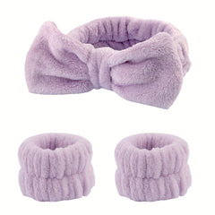 3pcs Plush Head Hoop & Wristbands Set for Women
