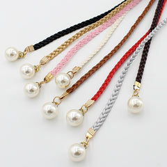 Braided Thin Belt Women's Decor Waist Rope Sweet Dress Tie With Pearl