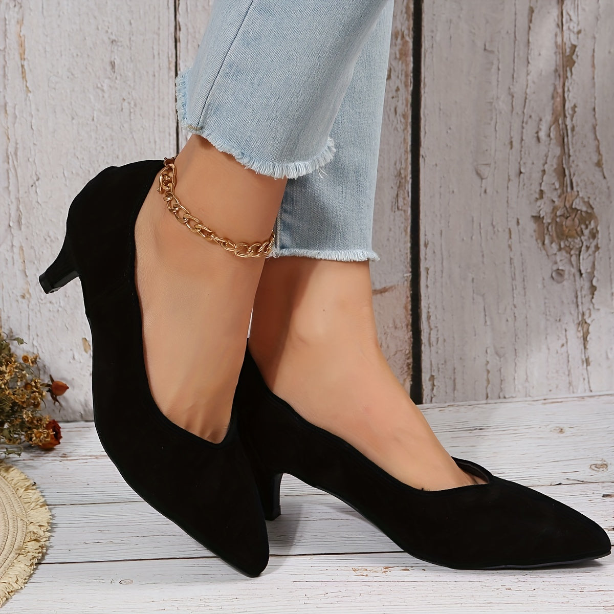 Women's Kitten Heels Slip On Work Pumps