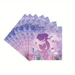 Mermaid Party Supplies Pink & Purple Tableware Set for Kids' Birthdays
