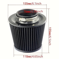 High Flow 76mm Sports Racing Car Tuning Cold Mushroom Head 6 Inch Cone Airfilter