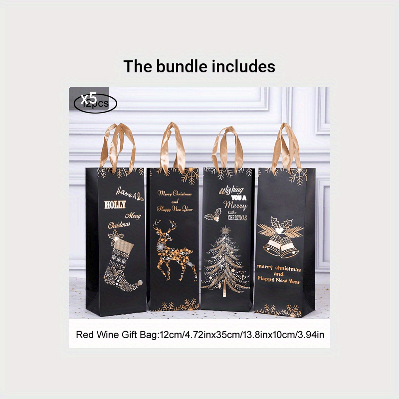12pcs Christmas Wine Bag Gift Bag Festive Red Wine Gift Bags