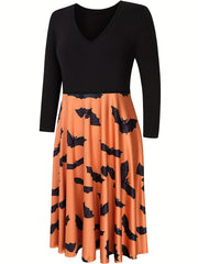  Colorblock Bat Print Maxi Dress