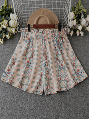  Allover Floral Print High Rise Elastic Loose Shorts