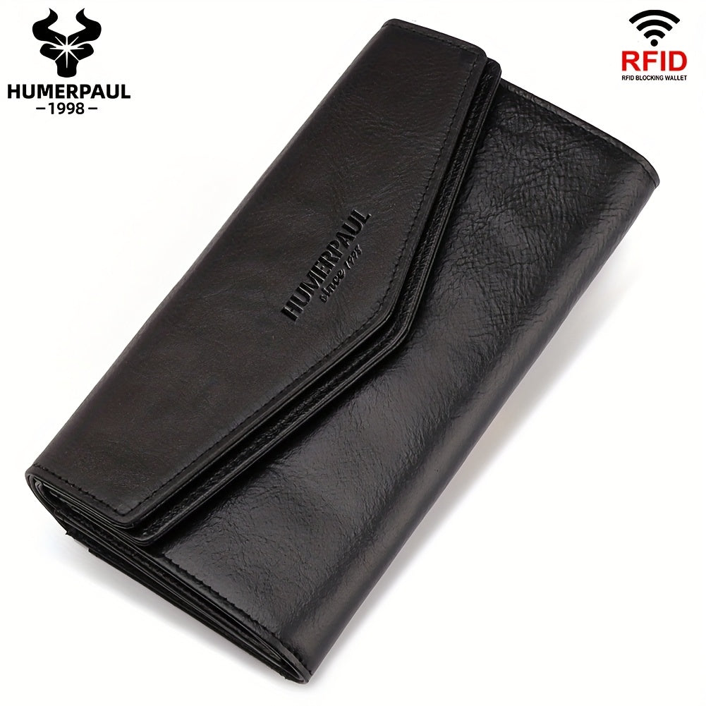 Women's Envelope Clutch Wallet Top Grain Leather Buckle Closure