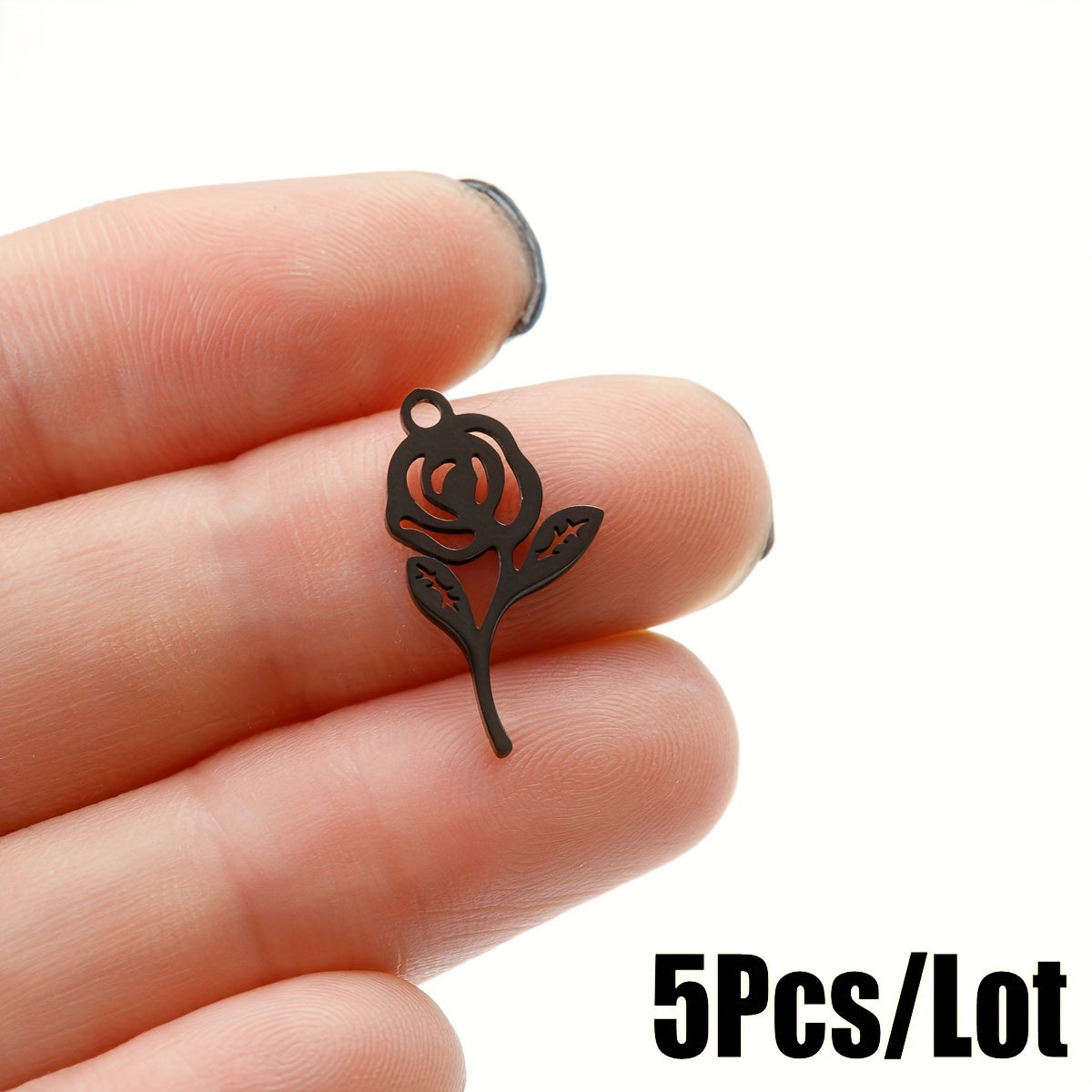 5PCS Stainless Steel Hollow Rose Flower Charms Pendants