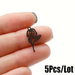 5PCS Stainless Steel Hollow Rose Flower Charms Pendants
