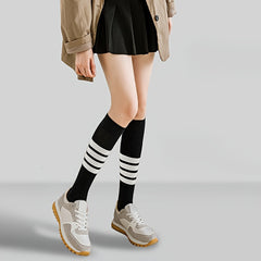 3 Pairs Striped Calf Knee High Socks Women's Stockings & Hosiery