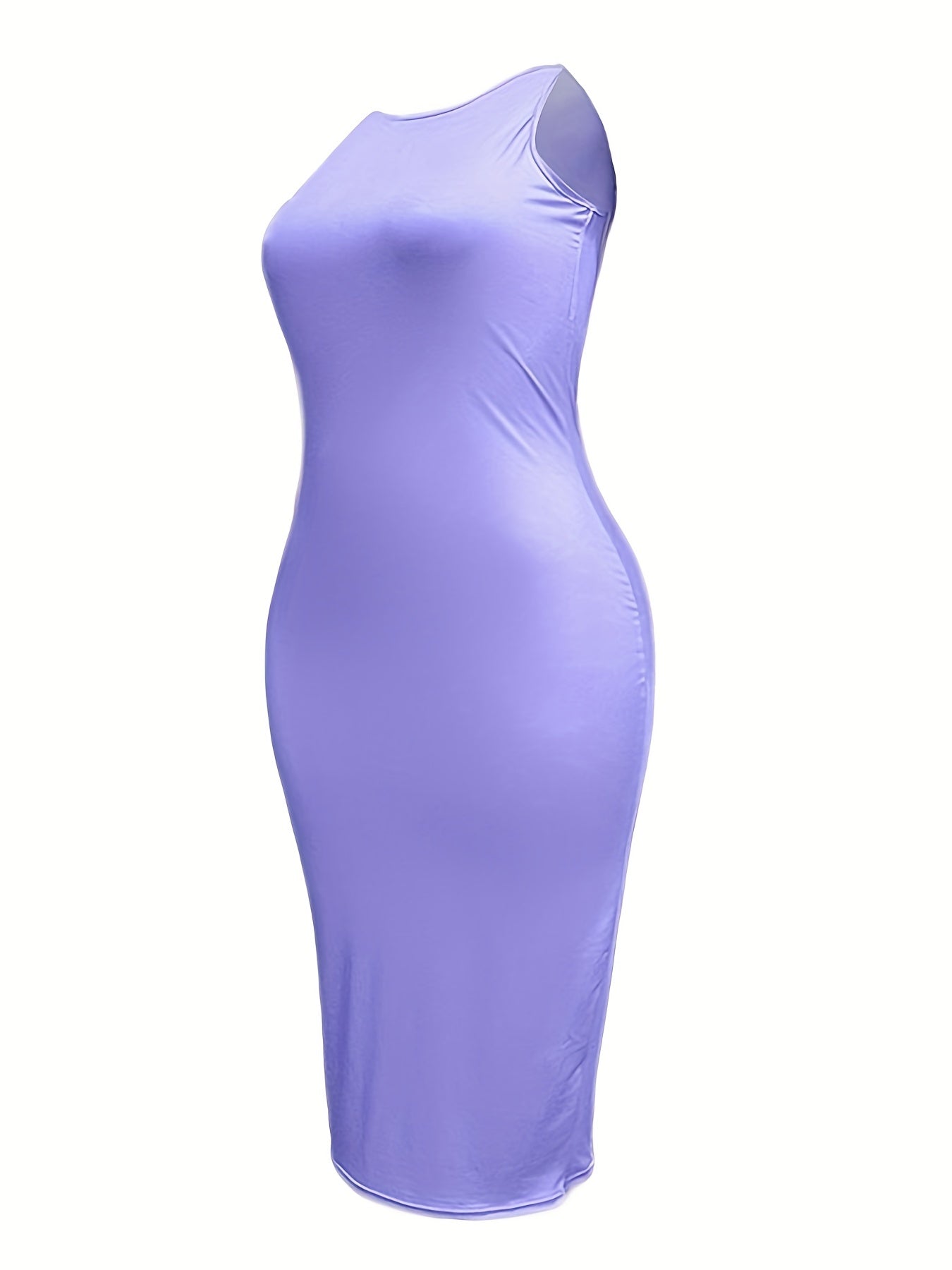  Casual Tank Dress Women's Plus Solid Round Neck Midi Bodycon Dress